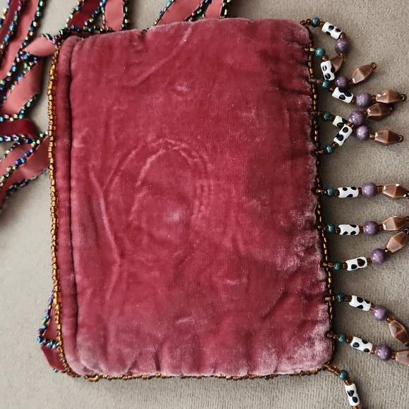 Boho 100% Silk Velvet & Beads Crossbody Mini Bag/Purse - Picture 4 of 12